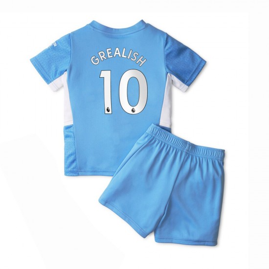 Camisola Manchester City Jack Grealish 10 Criança Equipamento Primeiro 2021-2022 Manga Curta